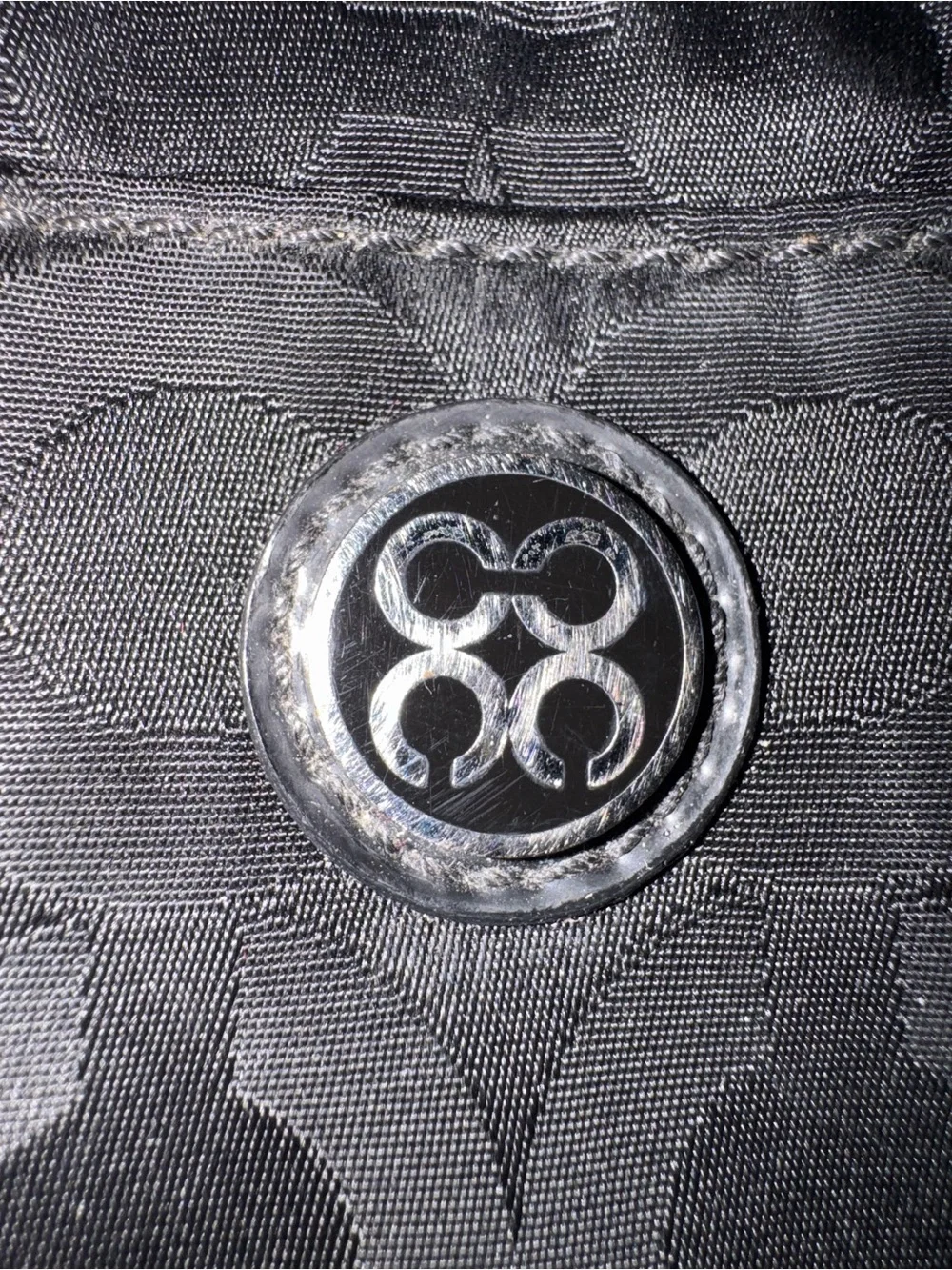 Coach Black Signature Jacquard Wristlet Pouch with Silver Emblem